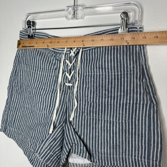 Madewell Jean Blue Off White Striped High Waist Patch Pockets Lace-Up Shorts 4 - Picture 14 of 15